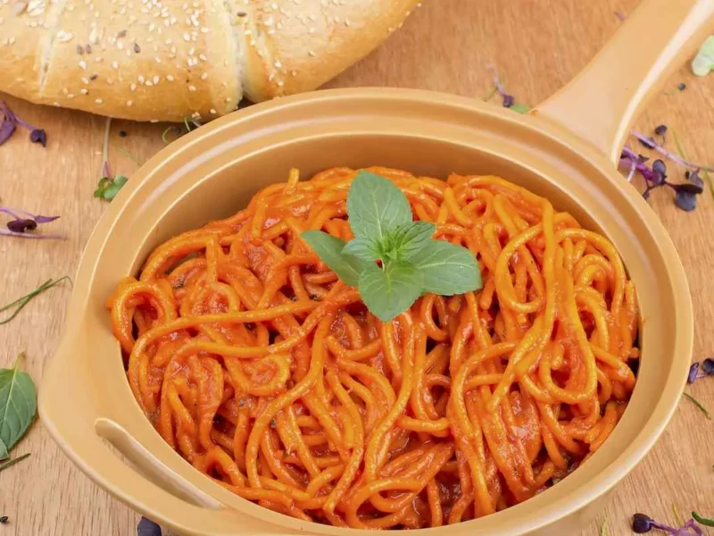 Espaguetis con tomate y nata