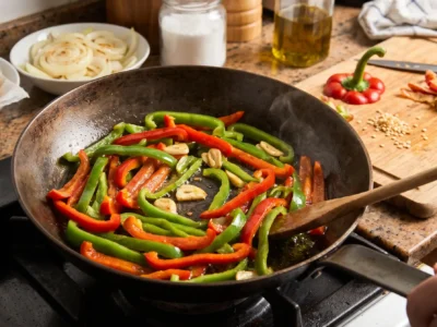 Merluza a la plancha con patatas y pimientos